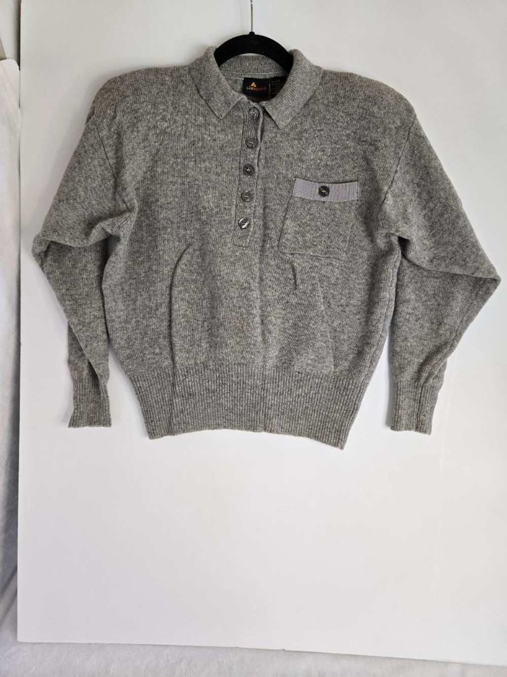 Classic Women's Gray Polo-Style Crew Sweater
